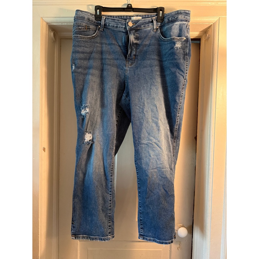 Maurices Everflex 22W Long Curvy High Rise Slim Straight Ankle Distressed